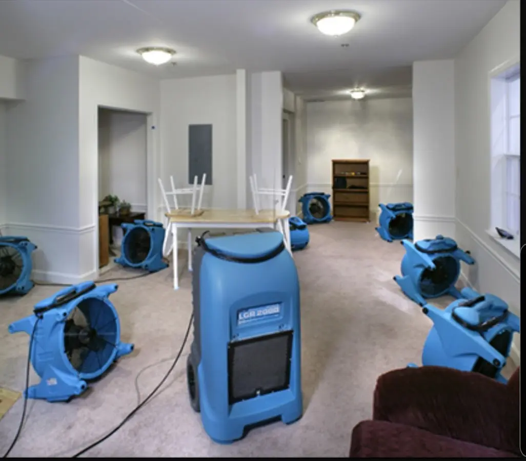 Air movers and dehumidifier setup for Water Damage Restoration in Slippery Rock